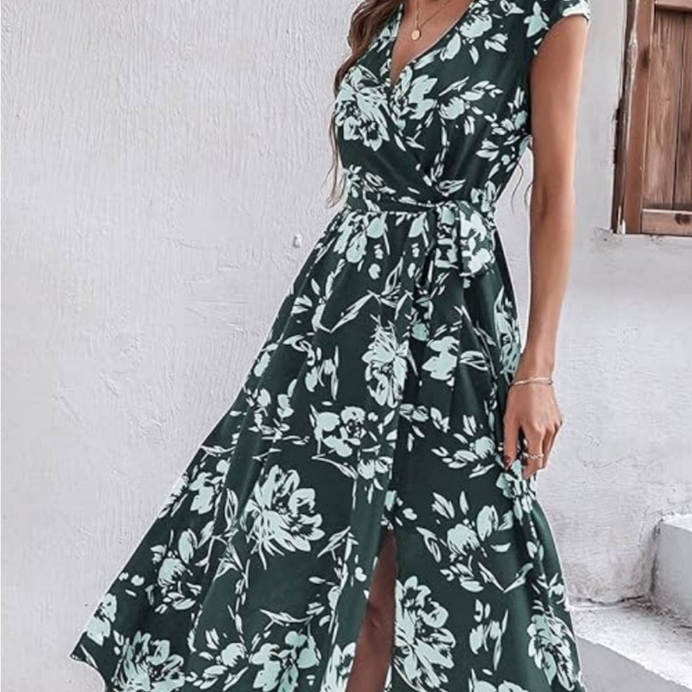 Floral Green Wrap Dress